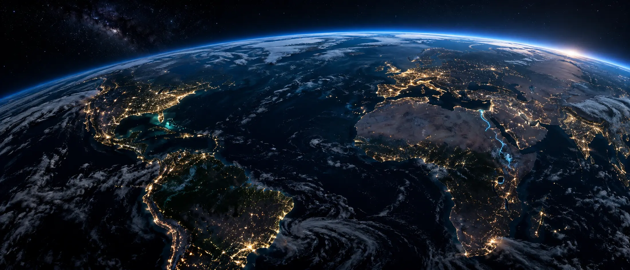 An original panoramic vision of Earth and interconnected human settlements